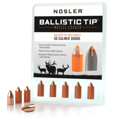 Bullets Nosler Ballistic Tip MZ cal .50, dia .458 + Sabot, 300grs Töltény Nosler Ballistic Tip MZ Muzzle Loader cal .50, dia .458 + Sabot, 300grs (19,4g). SKU: 50300