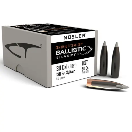 Bullet Nosler Ballistic Silvertip .30 cal, dia .308, 180grs (11,6g). SKU: 51170