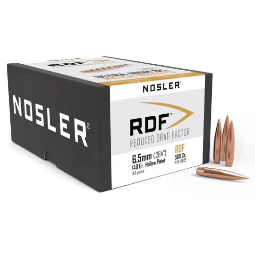 Výhodné balení střel Nosler Reduced Drag Factor (RDF) 6,5mm, dia .264, 140grs (9g). SKU: 49825
