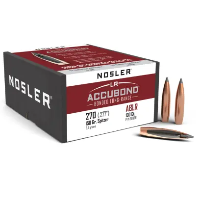 Střely Nosler ABLR .270 cal, dia .277, 150grs Střela Nosler AccuBond Long Range (AB-LR) .270 cal, dia .277, 150grs (9,7g). SKU: 58836