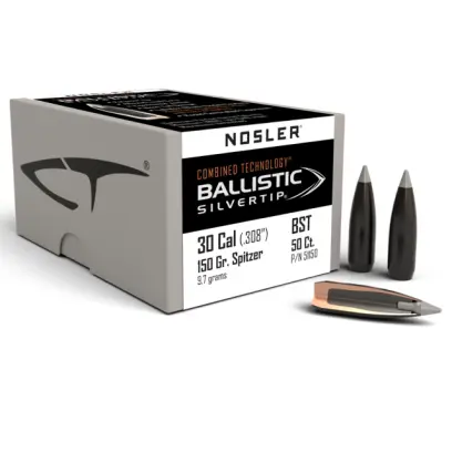 Střely Nosler Ballistic Silvertip .30 cal, dia .308, 150grs Střela Nosler Ballistic Silvertip .30 cal, dia .308, 150grs (9,7g). SKU: 51150