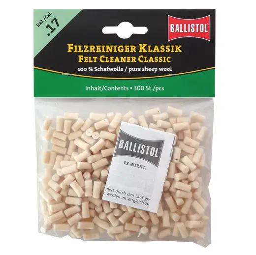 Pelety ze stlačené plsti pro čištění zbraní, balení 300ks. Určeno např. pro ráže: 4 mm M 20, .17, 4,5 mm, .177