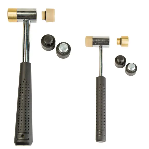 Master Gunsmith Interchangeable Hammer Set Il set di martelli professionali Wheeler comprende 2 corpi di martello e 8 facce di martello per ogni corpo di martello: metallo, ottone, nylon e gomma.