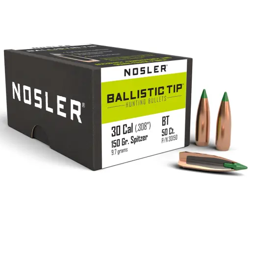 Střela Nosler Ballistic Tip Hunting .30 cal, dia .308, 150grs (9,7g). SKU: 30150