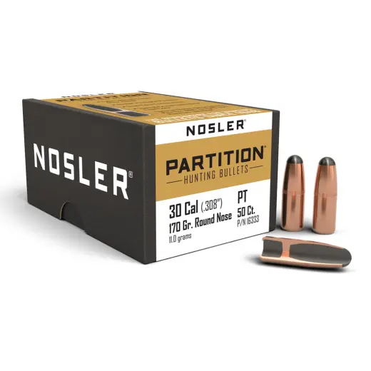 Střely Nosler Partition .30 cal, dia .308, 170grs Střela Nosler Partition RN .30 cal, dia .308, 170grs (11g). SKU: 16333
