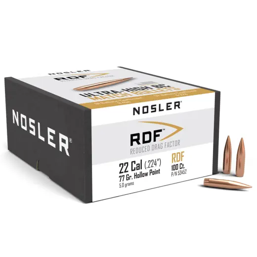 Střela Nosler Reduced Drag Factor (RDF) .22 cal, dia .224, 77grs (5,0g). SKU: 53452